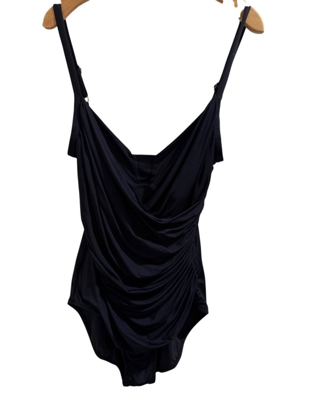 Jantzen Black Draped One-Piece Swimsuit Size 14 Adjustable Straps